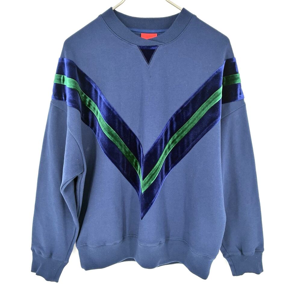Lucky Chouette Sweatshirt Womens XL Blue Green Velvet Chevron Korean Designer